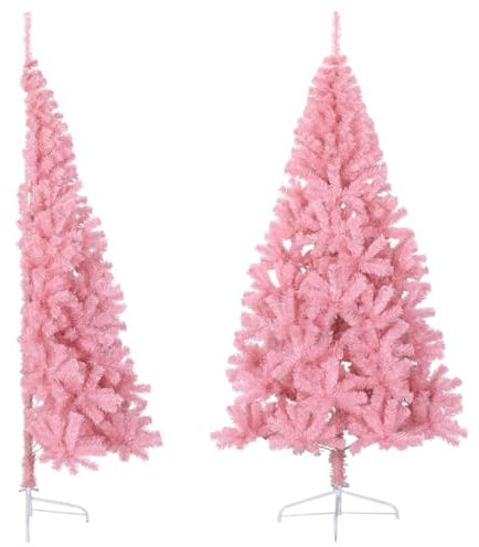 FUDUGEHMIOFWFJJ albero di natale artificiale con floccata 210 cm,Albero di Natale Artificiale a Metà con Supporto Rosa 210cm PVCAdatto per camera da letto, soggiorno, patio, Natale