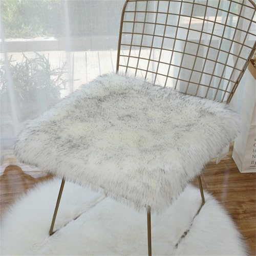 Stuhlkissen Kunstfell Quadratisch, Klein Quadratisch Sitzbezug Flauschiges Kissen, Sitzkissen Faux Lammfell Schaffell, Sitzauflage Quadratisch PlüSch für Wohnzimmer Schlafzimmer (Weißgrau,60x60 cm)