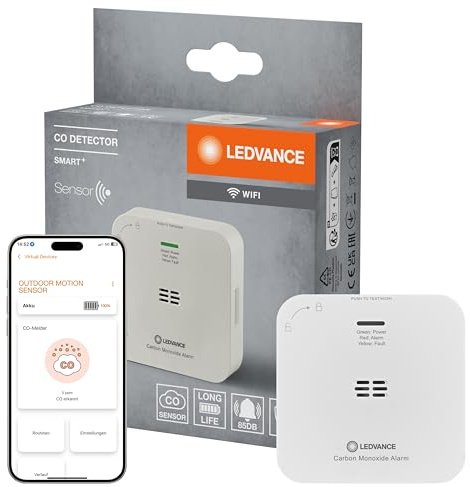 LEDVANCE SMART+ Kohlenmonoxidmelder mit WiFi-Technologie, zertifiziert nach EN 50291, weiß, Kunststoff