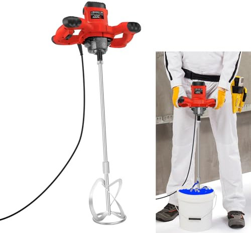 Miscelatore per Cemento, Miscelatore Elettrico 2600 W Miscelatore per Malta con cambio a 6 marce, interruttore bloccabile, con frusta Ø 120 mm, per colore, intonaco e massetto, Rosso
