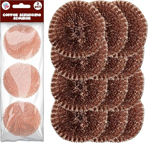 12 estropajos con revestimiento de cobre, almohadillas antiarañazos, resistentes a la corrosión, para ollas, sartenes, parrillas, limpieza de cocina, reutilizables, resistentes, para lavar platos, 5