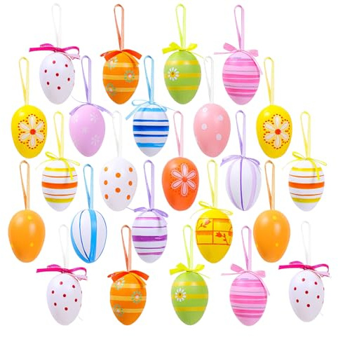 24 Stück Bunte Ostereier zum Aufhängen, Plastik Ostereier zum Aufhängen, Deko Ostereiers für Ostern Geschenk Osterjagd Osterbaumschmuck Zuhause Garten Party Deko