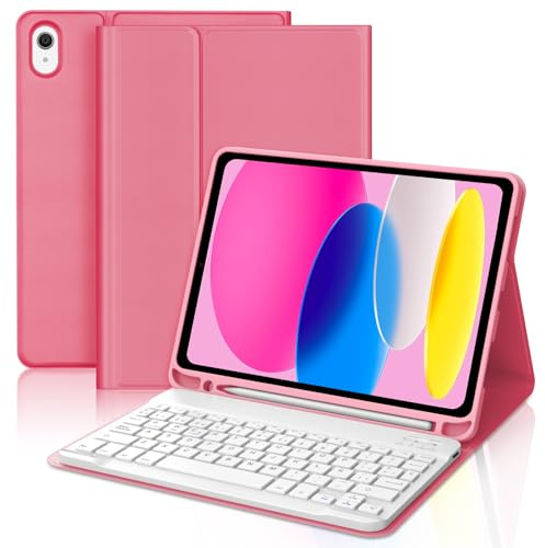 Teclado para iPad A16 11 Generación 2025 11/10 Generación 10.9 2022 | Funda iPad 11/10 Generacion con Español Ñ Teclado Bluetooth Magnético Desmontable para A16 11/10 Generacion, Rojo