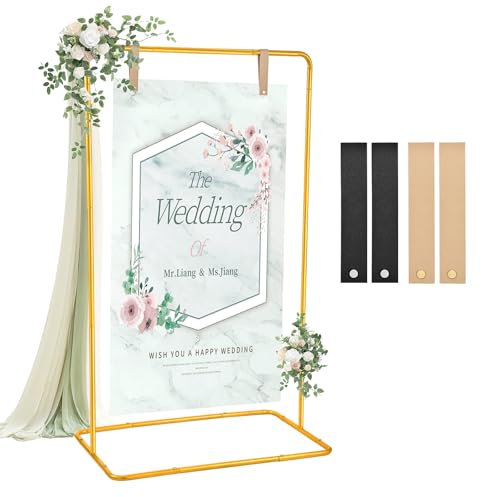 Wedding Sign Holder, 68”x31”x 20” Adjustable Welcome Sign Stand with Leather Sign Hanging Straps, Sign Rack,Heavy Duty Easel Stand for Sign, Wedding Seating Chart Stand, Easel for Halloween Display