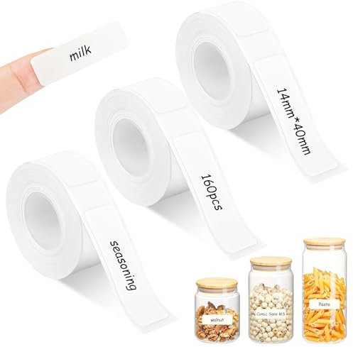 3 Rollen Gewidmet Etiketten Selbstklebend, 14mmx40mm Etiketten Geeignet, Wasserdicht Anpassen Klebeetiketten, Thermo Etikettenband, Etikettenband Drucken Kompatibel Mit MakeID L1, für Haus Büro Schule
