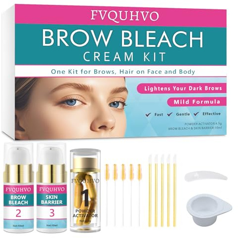 Eyebrow Bleach, Brow Bleach Kit, Eyebrow Color Lightening Cream for Women, Long Lasting Brow Bleaching Cream Kit for Lightening Dark Brow Colors, Quick & Easy Works for All Brow Types, 5 Applications