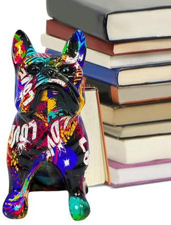 Pavsicgn Hundestatuen Deko Für Zuhause | Französische Bulldogge Graffiti Dekofigur,Resin Tierfigur Kunsthandwerk Schreibtischaccessoires, Wohnraumdekor Für Wohnzimmer, Schlafzimmer & Bücherregal