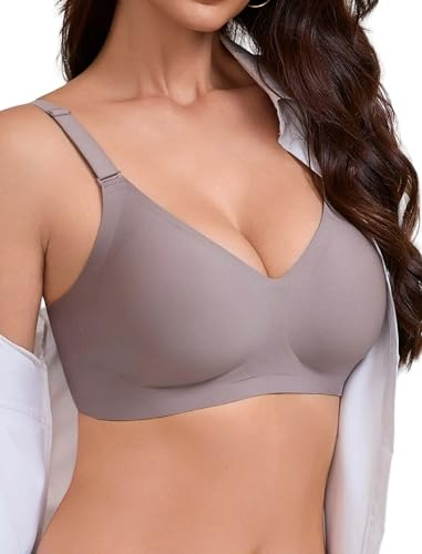 Vtelor Non Wired Bras for Women Seamless Wireless Push Up Bra Support Sleep Comfort Bralettes for Womens Ladies Soft Tshirt Padded Bra Small to Plus Size Brown