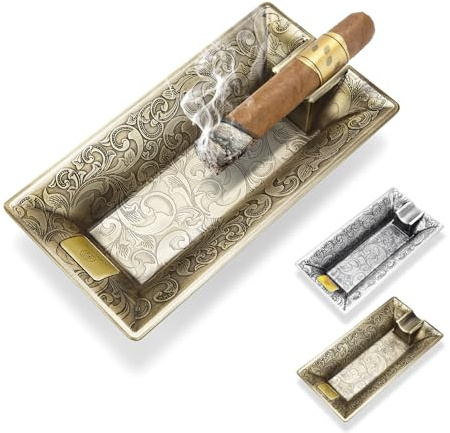 Zigarre Aschenbecher Metall Vintage Große Zigarrenaschenbecher, Zigaretten Aschenbecher Halter für Home Office Desktop Dekoration, Perfekt Zigarre Geschenke für Männer (Gold)