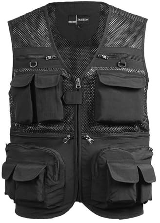 Herren Angelweste Atmungsaktive Angelreise Mesh Weste mit Reißverschlusstaschen Sommer Arbeitsweste für Outdoor-Aktivitäten,Schwarz,6XL