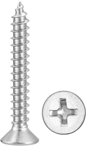 METALLIXITY Countersunk Phillips Wood Screw (#6x1) 20Pcs, 304 Stainless Steel Coarse Thread Phillips Drive Flat Head Wood Screws - for Furniture Installation Repair, Silver