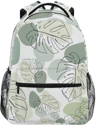 ISAOA Monstera White Background Kids' Backpacks for Boys Girls Teen Toddler School Bookbags Students Travel Laptop Bag Rucksack Casual Daypack