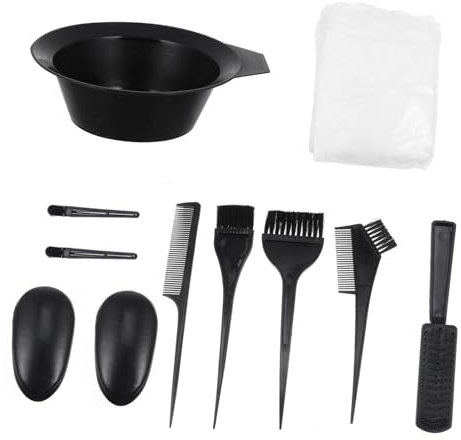 HONITANO 11 pièces Kit de Teinture Cheveux avec Bol à Poignée et Pinceaux Outils Durables pour Coloration Maison et Salon Adapté à Tous Types de Cheveux Noir