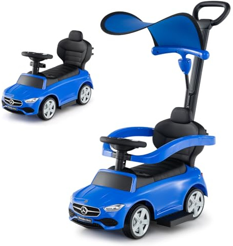 COSTWAY Mercedes-Benz Rutschauto, 3-in-1 Rutschfahrzeug mit Schiebegriff, Stauraum & Lenkschieber, Schiebauto mit Hupe & Sound, Rutscher Auto für Kinder ab 1 Jahr (Blau)