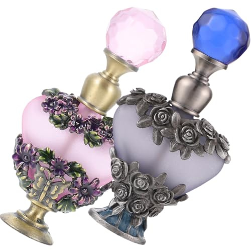 DIYEAH Botellas Vintage de Perfume 2 Piezas de Vidrio Decorativas 5 Ml para Aceites Esenciales y Fragancias, Frascos Vacíos Pequeños para Almacenamiento en Tocador y Uso Doméstico