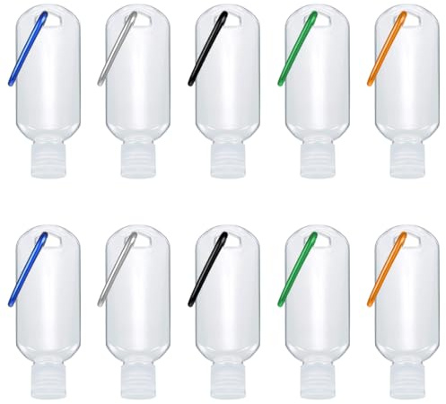 Mini Hand Sanitiser, Clear Portable Travel Bottles, 10PCS 50ml Refillable Travel Bottles, Hand Sanitiser With Clip, Hand Sanitizer Containers, Leakproof Travel Squeeze Bottle for Liquids Disinfectant