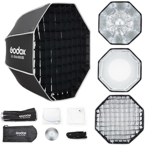 Godox UL-Octa Box 60cm / 23.6Inch, Bowens Mount Octagonal Softbox, with Diffusers/Grip/Diffuser Plate, Godox Softbox for Godox Amaran Neewer (UL-Octa Box 60)
