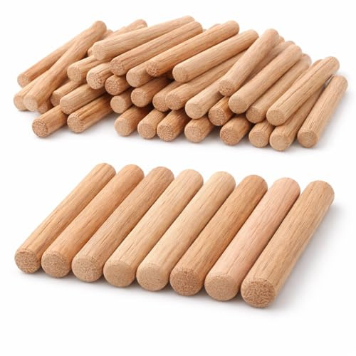 50 Pcs Wooden Dowels 6mm x 50mm Wood Dowel Pins, Fluted Round Dowels for Furniture Repair Cabinet Drawer Joinery Carpentry Woodwork DIY Craft Natural