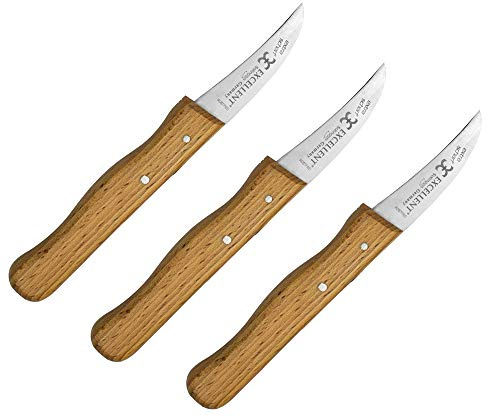May Gemüsemesser-Set Solingen gebogen Edelstahl 3er | Vielseitiges 3er-Set Schälmesser aus Solingen. Gebogene Edelstahlklingen (6 cm) und edle Echtholzgriffe für die Küche.