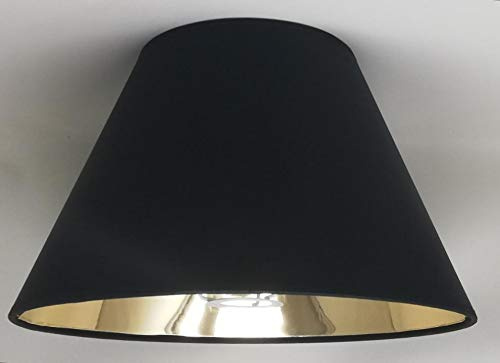 Kegelförmiger Lampenschirm, Schwarzer Stoff mit Goldenem Futter, Handgefertigtes Produkt, für Tischlampe, Stehlampe (Schwarz, 40x22x25)