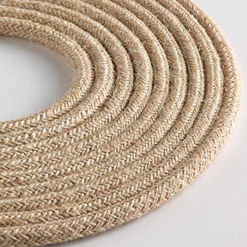 Klartext - Cable textil redondo LUMIÈRE para iluminación, 3 x 0,75 mm, yute natural, 3 m. | Atención: cable tierra incluido. Máxima seguridad antisacudidas