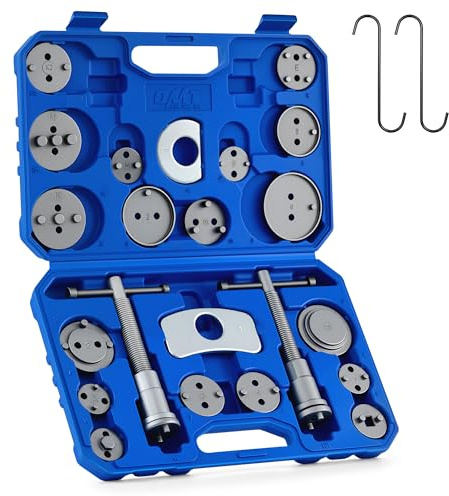 Orion Motor Tech Brake Caliper Wind Back Tool Kit, 24pc Brake Caliper Compression Tool Set with Thrust Bolt Assemblies Retaining Plates Caliper Hangers 18 Disc Adapters, Caliper Tool with Case