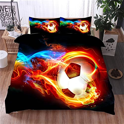 Housse de Couette 220x240 cm Adulte Ballon De Foot Rouge Parure de Lit 2 Personnes avec Fermeture Éclair Doux Respirant Confortable Microfibre Housse de Couette et 2 Taie d'oreiller 65x65 cm