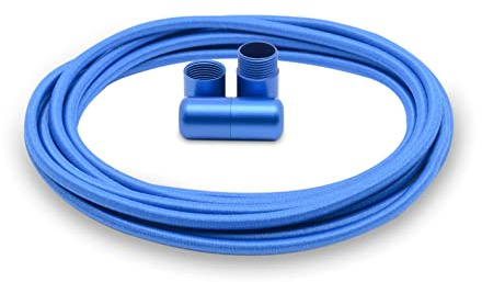 BETTER THREE elastische Schnürsenkel rund mit Aluminium Verschluss Gummi Schnürsenkel ohne Binden! Individuell an den Schuh anpassbar - 100 cm lang 3 mm (Blau)