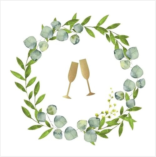 Miss Lovely Servietten Sekt-Empfang Hochzeits-Servietten Botanical EUKALYPTUS Servietten mit Blätter-Ranke weiß grün Gold Tisch-Dekoration Deko Hochzeit Zubehör kleine Cocktail-Größe 60 Servietten