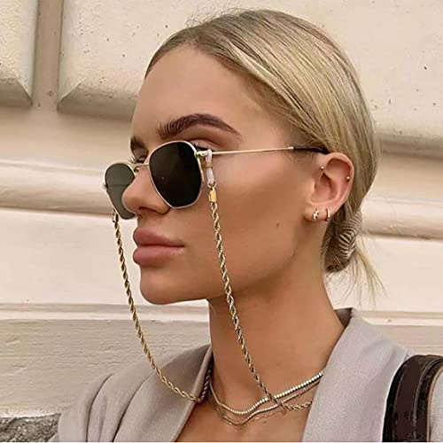 Bramian Twist Sunglasses Chain Simple Sunglasses Glasses Chain Glasses Accessories Decor for Woman and Girls (Silver)
