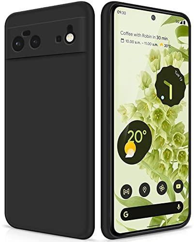 GiiYoon Hülle Kompatibel mit Google Pixel 6, Hochwertiges Liquid Silicone Case, Rundumschutz Handyhülle, Kratzfestes Weiches Mikrofaserfutter- Schwarz