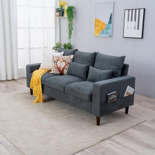 Panana 3 Seater Sofa Linen Fabric Sofa Settee Couch Lounge Sofa Living Room Furniture Wood Legs, Grey 3 Seater