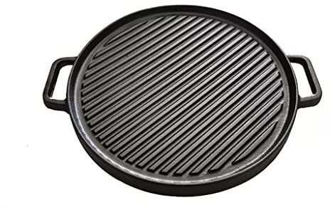 30cm Double-Sided Round Cast Iron Grill Pan Multifunctional Uncoated Teppanyaki Steak Frying Pan (Color : Black, Size : 30cm) (Black 30cm)