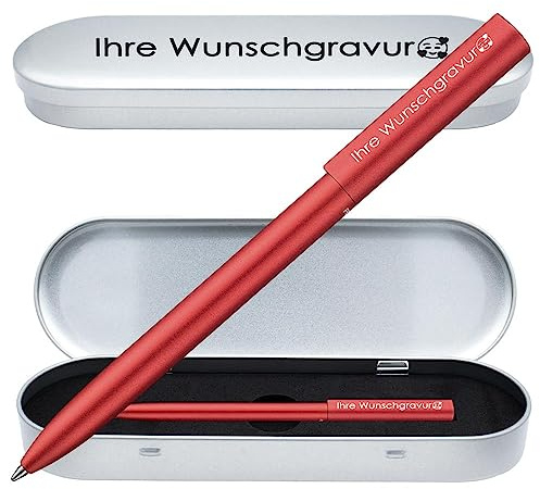 Pelikan Kugelschreiber Ineo® Feuer- Rot mit Wunschgravur | inkl. Etui mit Gravur (Platz für 10 Stifte) | Geschenk Geburtstag Weihnachten
