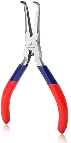 GOLD DEER Bent Needle Nose Pliers With Serrated Jaw Mini Bent Long Nose Pliers Mini Bent Nose Pliers Tweezer Long Nose Pliers Micro jewelry pliers With Comfort Grip Handles For Bending Wire Gripping