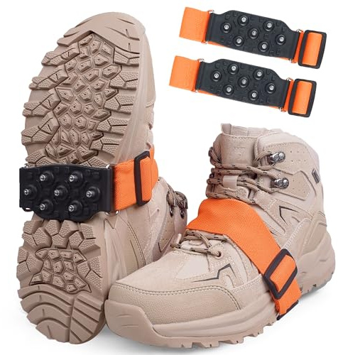 Ice Cleats Mid-Sole Snow Traction Cleats for Boots and Shoes Crampons with Adjustable Straps 7 Tungsten Studs Ice Shoes Grippers Rotatable Traction Aids Walking on Snow and Ice Men Women L/XL-1PCS