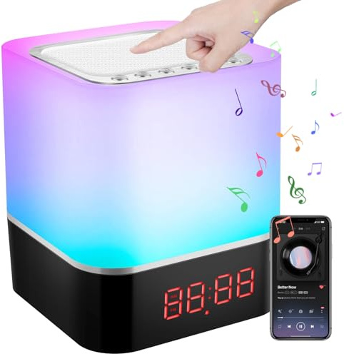 Altoparlante Bluetooth Multifunzione con Luce, HOPPIK 5 in 1 Sveglia Bambini, Dimmerabile Multicolore Lampada Comodino, Regalo per Ragazza Ragazzo Bambina, Regalo Donna, Idee Regalo Natale Compleanno