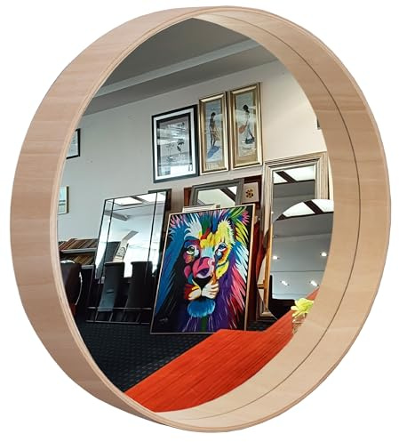 BD ART Tief Holz Wandspiegel breiter runder Spiegel 70 cm Naturholz Egzotischez Fuma skandinavisch Boho