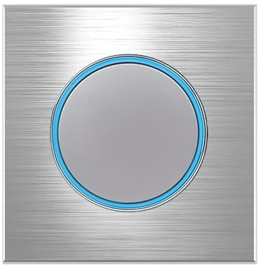 Interruptor de luz de pared con botón pulsador de 2 vías, indicador LED de luz de paso de vidrio (aluminio gris, 1 banda, 2 vías)