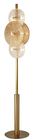 Licht-Erlebnisse Stehlampe klein 151 cm hoch in Messing Bernstein Klar aus Glas Metall 6x G9 Modern dekorative Stehleuchte Wohnzimmer Bodenleuchte innen