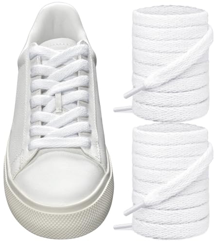 UamGlsob Lacci Piatti per Sneakers Veja Campo, Lacci per Scarpe da Ginnastica da 8 mm, Stringhe di Cotone di Ricambio (White, 63/160cm)