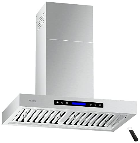 EKON 900 CFM Range Hood Stainless Steel 36 inch Kitchen Hood Vent With 4 Speeds Touch Panel Control LCD Display and Remote / 2 Pcs 3W Led Lights / 3 Pcs Baffle Filters NAP01-36N
