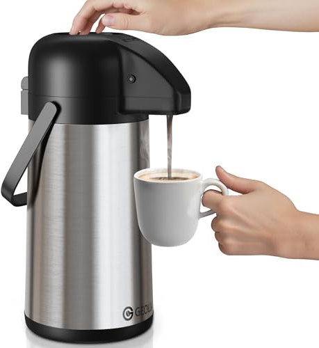 Airpot Kaffeekanne zum Warmhalten - Großer Kaffeespender 2,5L mit Pumpe - Edelstahl Isolierurne für Heißgetränke, Wasser, Tee, Schokolade - Getränkespender