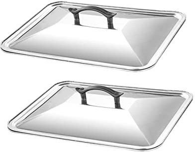 Alipis 2pezzi Coperchio Rettangolare in Acciaio Per Vassoi Di Cibo Utensile Da Cucina Antiruggine Manico Resistente Al Caldo Per Uso Domestico e Barbecue