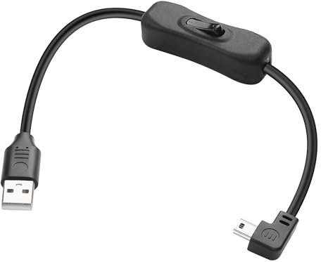 JSADZKJ 90 Degree Mini-USB Cable, USB 2.0 to Mini-USB Extension Cable, Right Angle Mini-USB Male to USB Male with On/Off Switch Charging Cable for PC Laptop Mobile Power Car GPS 0.98 ft/30cm