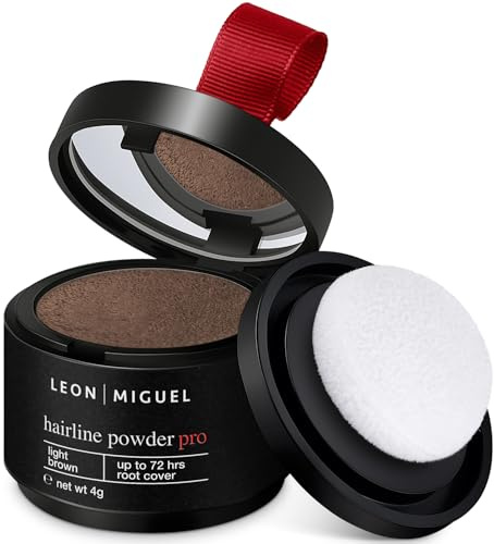 LEON MIGUEL Polvo de raíz, resistente al agua, como corrector perfecto para ocultar el cabello, maquillaje invisible para engrosar el cabello (marrón claro, Hairline Powder Pro)