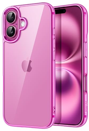JETech Hülle für iPhone 16, Anti-Vergilbung, Rosa | Stoßschutz, Kratzfeste Harte PC-Rückseite, Robuster Transparenter TPU-Rahmen