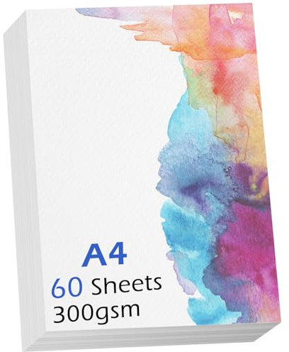 60 Sheets Watercolour Paper Bulk A4, 140 lb 300 GSM Cotton Paper Water Colour Paper, Cold-Pressed, Art Paper Drawing Painting for Students Adults Artists 21x29.7cm