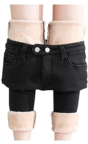 Termojeans dam jeans fleece fodrade jeans vinterbyxor termobyxor skinny jeans hög midja termo jeans leggings raka ben tjocka denim jeans vinter varma damjeans strumpbyxor byxor, svart, 26