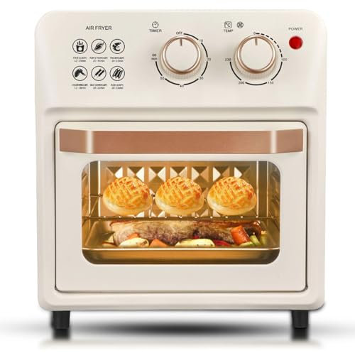 QUTBAG Four Grille-Pain à friteuse à air, Four à Convection Intelligent avec température réglable de 70 à 250 ℃ et minuterie de 60 Minutes, contrôlé par Bouton, pour Cuisson, rôtissage Grillage White